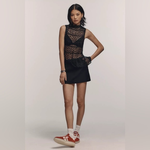 Maeve Smocked High-Neck Tiered Tank Top Black NWT - Picture 3 of 8